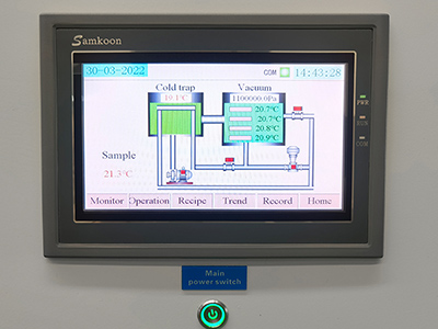 6-7 kg Gefriertrockner-Lyophilisator für Obst und Gemüse detail - LCD touch screen, one button start. PLC system control, can set up programs and save different freeze drying formulas, one touch to run setted program for different samples.